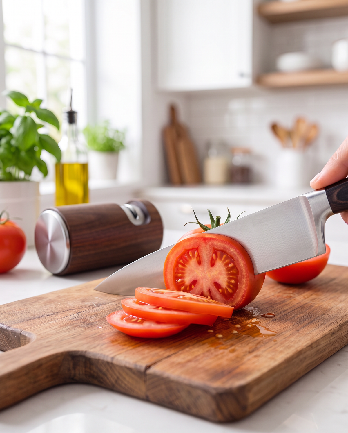 The result: a freshly sharpened kitchen knife