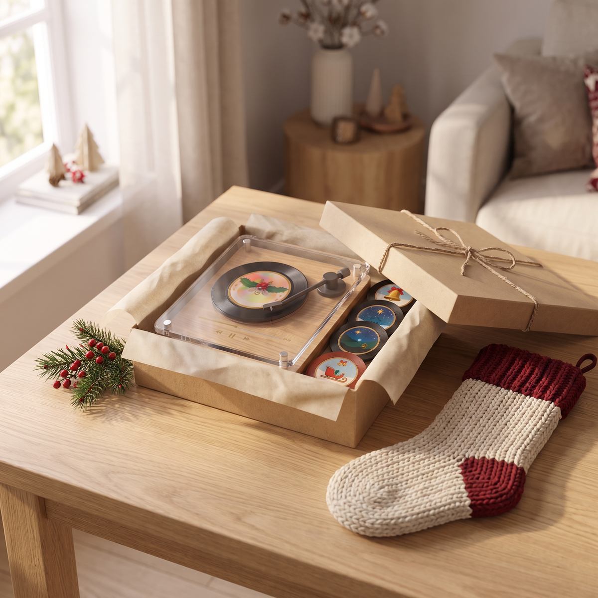 Fridge magnet music player set in a gift box as a Christmas stocking filler