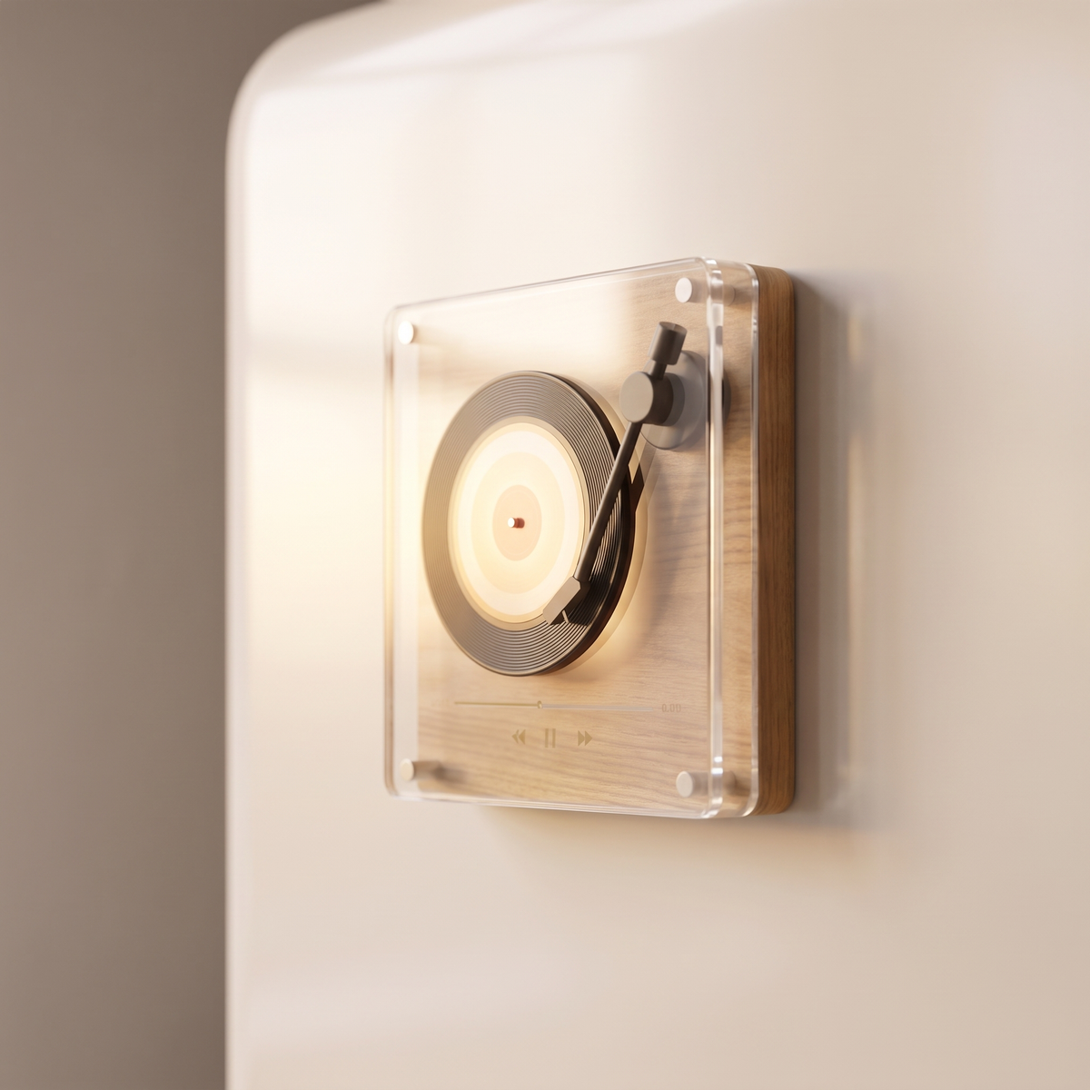 Close-up of a mini record playing on the record player fridge magnet